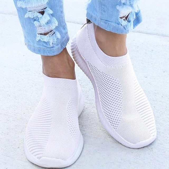 Women Shoes Knitting Sock Sneakers Women Spring Summer Slip On Flat Shoes Women Plus Size Loafers Flats Walking krasovki Famela - KMTELL