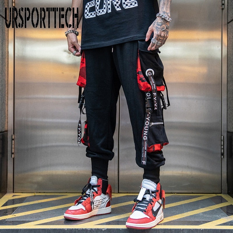 Hip Hop Joggers Men Letter Ribbons Cargo Pants Pockets Track Tactical Casual Techwear Male Trousers Sweatpants Sport Streetwear - KMTELL
