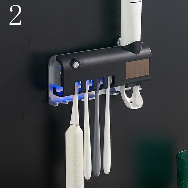 UV Toothbrush Holder Toothpaste Dispenser Solar Energy Bathroom Toothbrush Storage Box Multi-function Storage Holder USB Charge - KMTELL