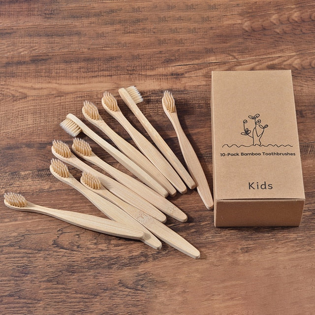 New design mixed color bamboo toothbrush Eco Friendly wooden Tooth Brush Soft bristle Tip Charcoal adults oral care toothbrush - KMTELL