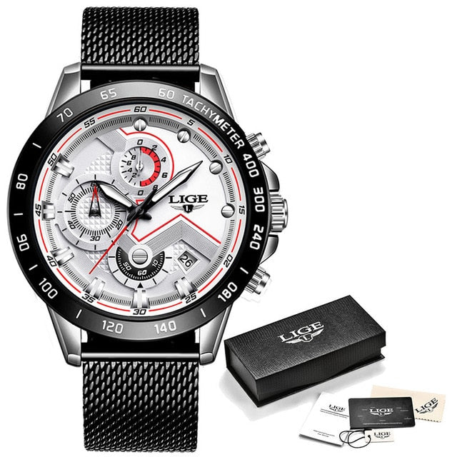 LIGE 2020 New Fashion Mens Watches with Stainless Steel Top Brand Luxury Sports Chronograph Quartz Watch Men Relogio Masculino - KMTELL