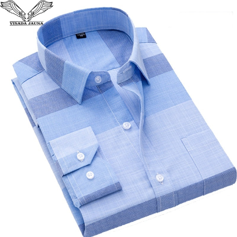 2019 New VISADA JAUNA Fashion Casual Men Shirt Slim Fit Long Sleeve Male Shirt Printed Plaid Business Shirts Dress Camisas Homme - KMTELL