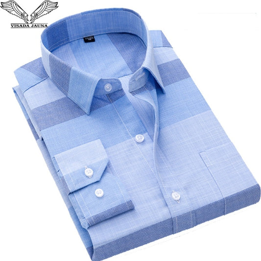2019 New VISADA JAUNA Fashion Casual Men Shirt Slim Fit Long Sleeve Male Shirt Printed Plaid Business Shirts Dress Camisas Homme - KMTELL
