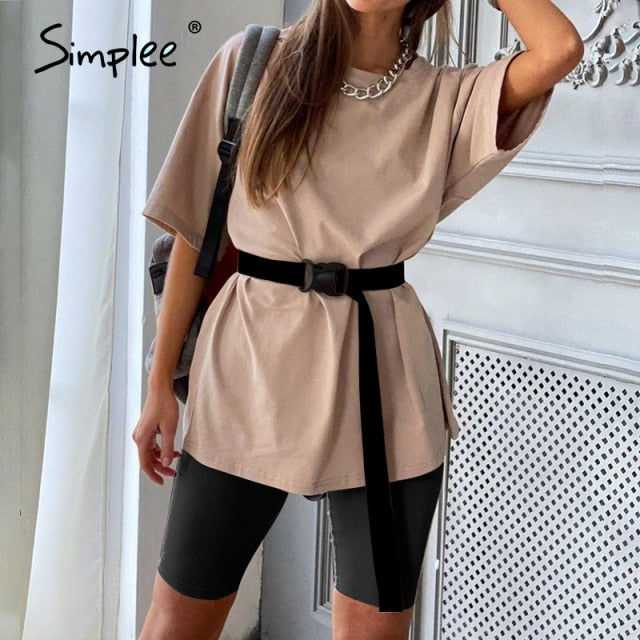 Simplee Casual solid women's two piece suits with belt Home fashion bicycle sets Sports shorts tracksuit suit Spring summer 2020 - KMTELL