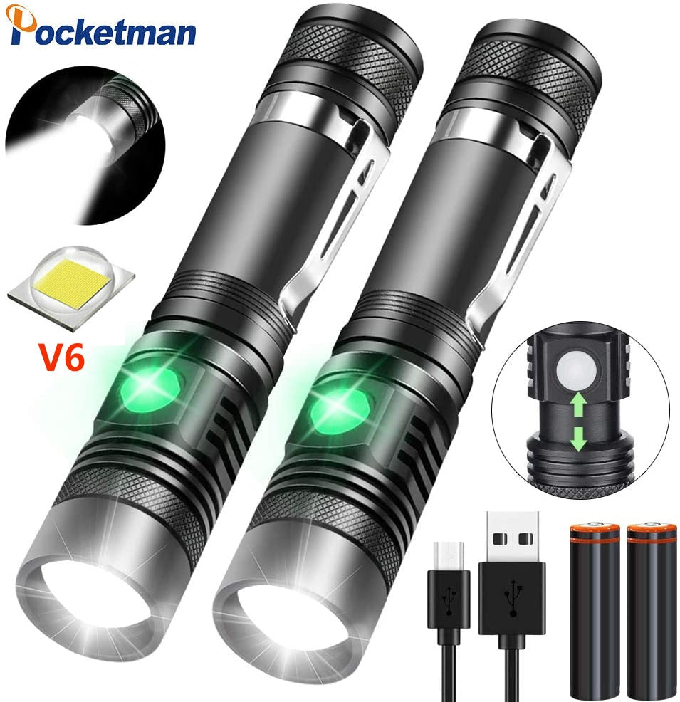 Best selling flashlight led torch 4modes T6/L2/V6 Zoomable lanterna bicycle light power by 1*18650 battery with USB - KMTELL
