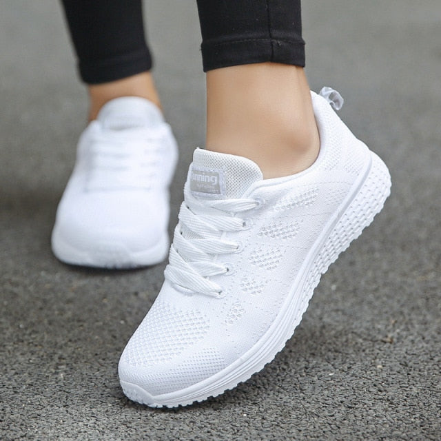 Women Casual Shoes Fashion Breathable Walking Mesh Flat Shoes Sneakers Women 2020 Gym Vulcanized Shoes White Female Footwear - KMTELL