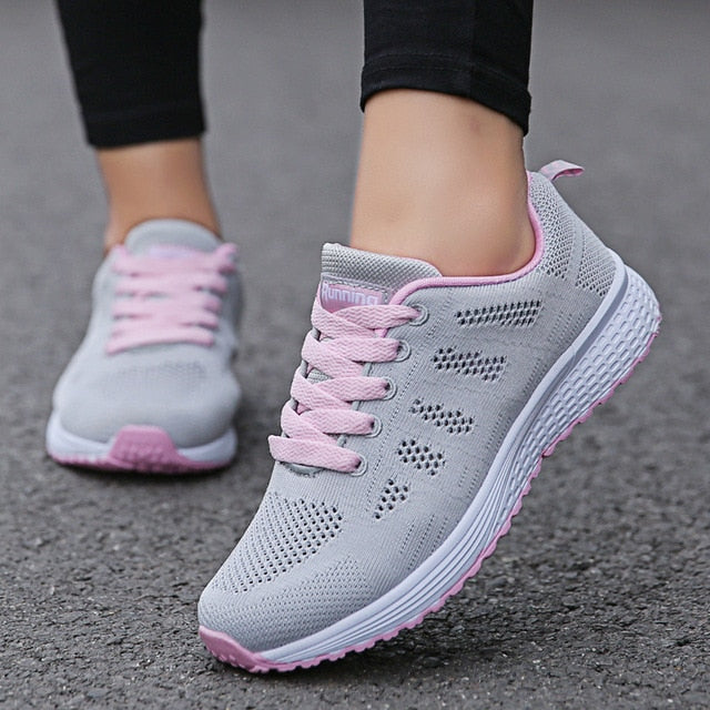 Women Casual Shoes Fashion Breathable Walking Mesh Flat Shoes Sneakers Women 2020 Gym Vulcanized Shoes White Female Footwear - KMTELL