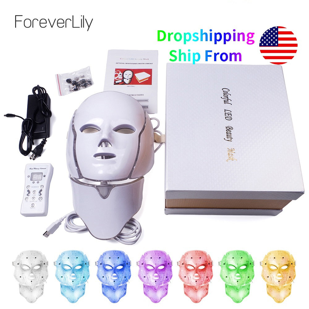 Foreverlily 7 Colors Led Facial Mask Led Korean Photon Therapy Face Mask Machine Light Therapy Acne Mask Neck Beauty Led Mask - KMTELL