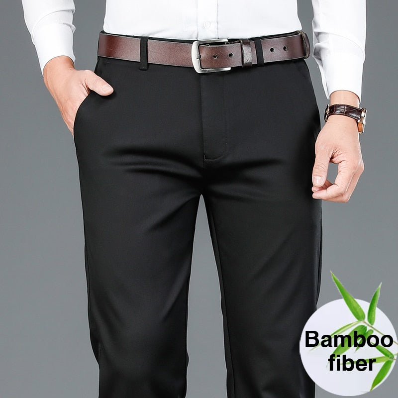 2020 Autumn New Men's Bamboo Fiber Casual Pants Classic Style Business Fashion Khaki Stretch Cotton Trousers Male Brand Clothes - KMTELL