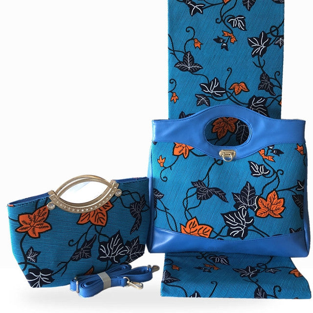 Best Selling Nigeria Style Wax Handmade Bag And Fabric Set For Party Fashion African Woman Bag And  Prints Wax Fabric Set - KMTELL