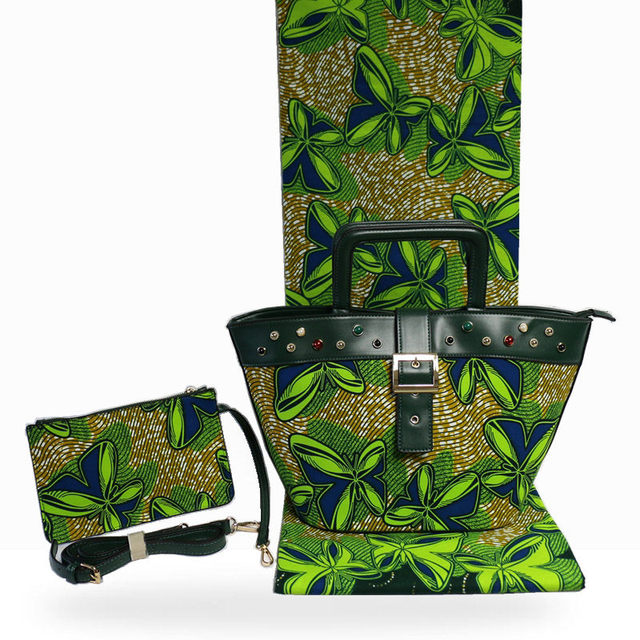 Best Selling Nigeria Style Wax Handmade Bag And Fabric Set For Party Fashion African Woman Bag And  Prints Wax Fabric Set - KMTELL