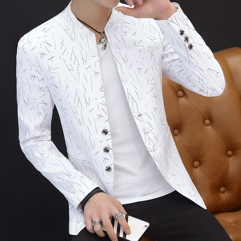 HOO 2021Men 's casual collar collar blazers youth handsome trend Slim print blazers   5XL   6XL - KMTELL