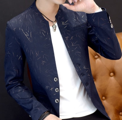 HOO 2021Men 's casual collar collar blazers youth handsome trend Slim print blazers   5XL   6XL - KMTELL