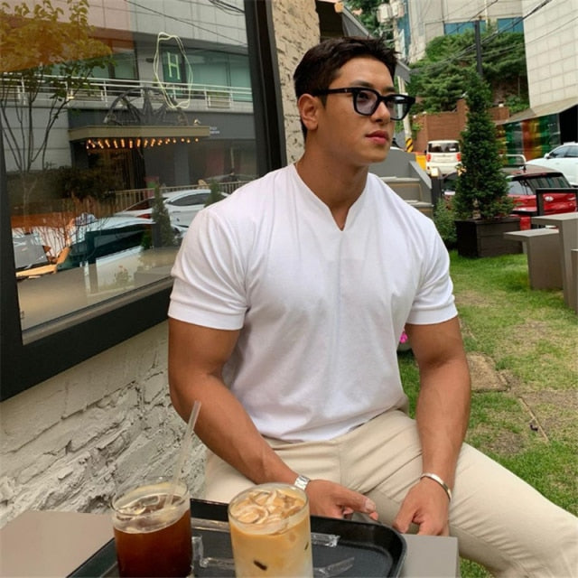 Casual short sleeves t shirt Men Gyms Fitness T-shirt Male Training Workout Cotton Slim Tees Tops New White Fashion Clothes - KMTELL