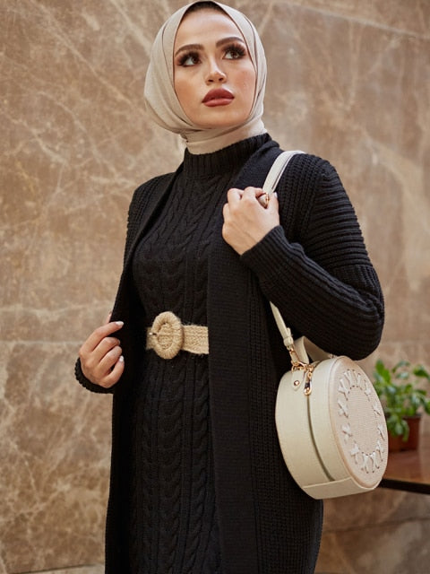 Women Dress New Season Autumn Winter 2 Piece Hijab Knitwear Suit Islamic Muslim Clothing Long Cardigan Model Made in Turkey - KMTELL