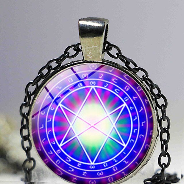 New product Best selling Colorful Pentagram Wicca Pendant Necklace Japan Occult jewelry Glass Cabochon necklace women - KMTELL