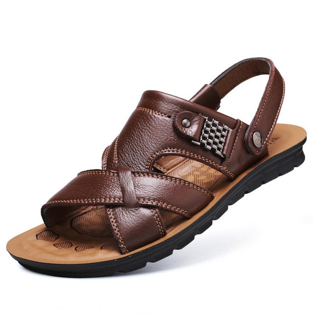Big Size 48 Men Leather Sandals Summer Classic Men Shoes Slippers Soft Sandals Men Roman Comfortable Outdoor Walking Footwear - KMTELL