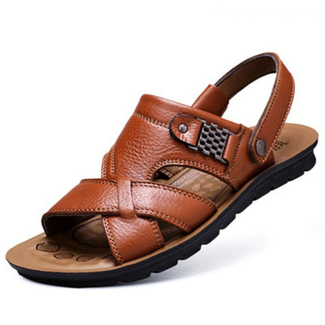 Big Size 48 Men Leather Sandals Summer Classic Men Shoes Slippers Soft Sandals Men Roman Comfortable Outdoor Walking Footwear - KMTELL