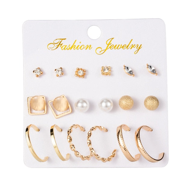 Hot Sale Fashion Bohemian Earrings Set For Women New Trendy Flower Round Geometric Metal Stud Earring 2021Trend Female Jewelry - KMTELL