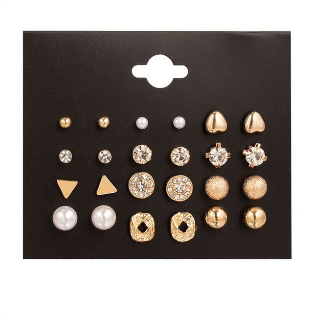 Hot Sale Fashion Bohemian Earrings Set For Women New Trendy Flower Round Geometric Metal Stud Earring 2021Trend Female Jewelry - KMTELL