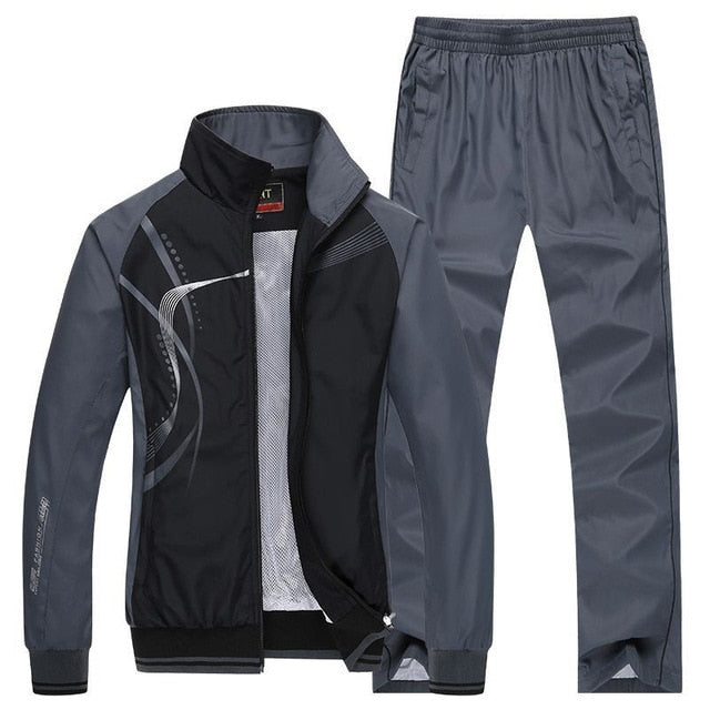 Men Sportswear New Spring Autumn Tracksuit 2 Piece Sets Sports Suit Jacket+Pant Sweatsuit Male Fashion Print Clothing Size L-5XL - KMTELL