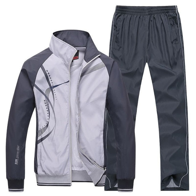 Men Sportswear New Spring Autumn Tracksuit 2 Piece Sets Sports Suit Jacket+Pant Sweatsuit Male Fashion Print Clothing Size L-5XL - KMTELL