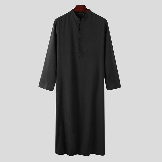 Muslim Men Jubba Thobe Long Sleeve Solid Color Breathable Robes 2021 Stand Collar Islamic Arabic Kaftan Men Abaya S-5XL INCERUN - KMTELL