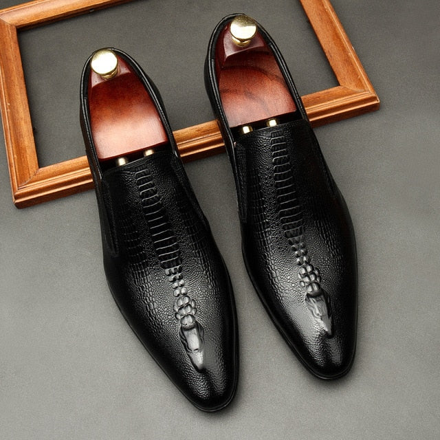 Handmade Mens Wedding Oxford Shoes Black Khaki Genuine Leather Brogue Men's Dress Shoes Slip On Business Formal Shoes For Men - KMTELL