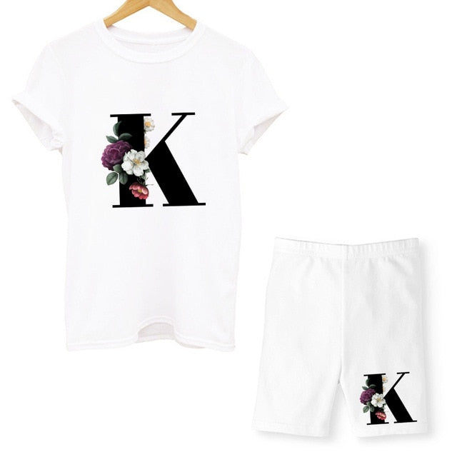 Women Two Piec Set Letter T Shirts And Shorts Set Summer Short Sleeve O-neck Casual Joggers Biker Shorts Sexy Outfit For Woman - KMTELL