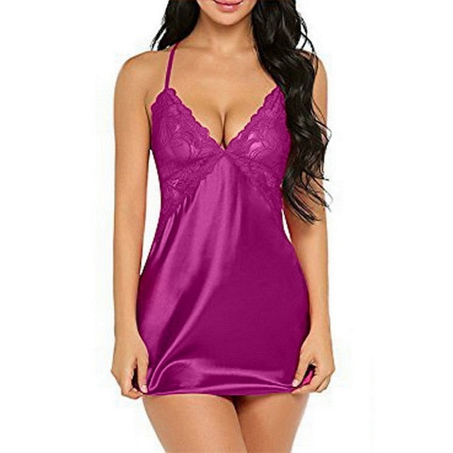 2021 Women Sexy Sleepwear Cover Dress V-neck Beach Dress Lingerie Night Dress Sleeveless Ladies Satin Nightgown Plus Size - KMTELL