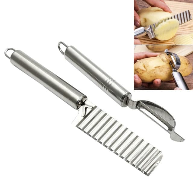 French Fries Cutter Stainless Steel Potato Chips Making Peeler Cut Vegetable Kitchen Accessories Tool Knife Potato Wavy Cutter - KMTELL