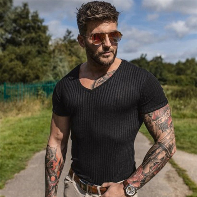 Gym Polo Shirt Men Fashion Turn Neck Short Sleeve Knitted Polos Sports Slim Fit Fitness Bodybuilding Workout Summer Clothing - KMTELL