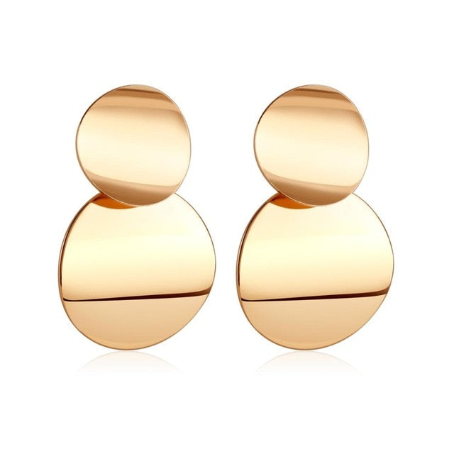 Golden Big hoop Earrings Korean Geometry Metal Gold Earrings For women Female Retro Drop Earrings 2021 Trend Fashion Jewelry - KMTELL