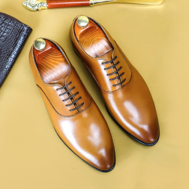 Mens Formal Shoes Genuine Leather Oxford Shoes For Men Italian 2020 Dress Shoes Wedding Laces Leather Business Shoes 869 - KMTELL
