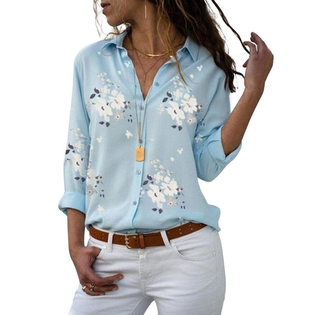 Long Sleeve Women Blouses 2021 Plus Size Turn-down Collar Blouse Shirt Casual Tops Elegant Work Wear Chiffon Shirts 5XL - KMTELL