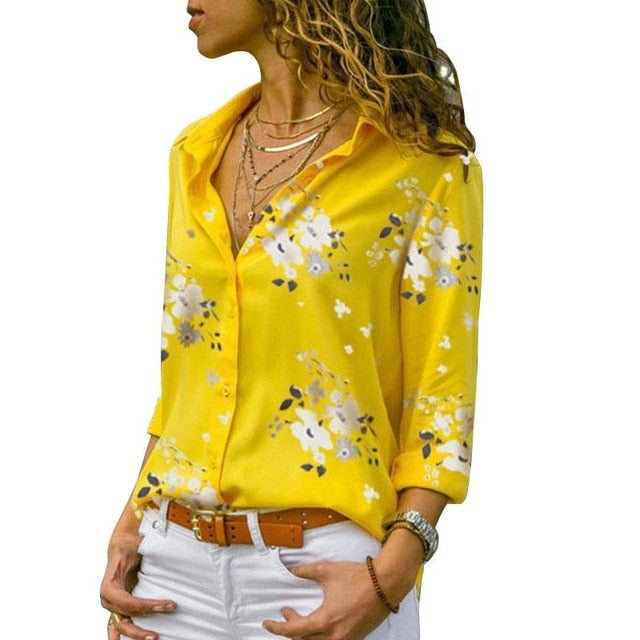 Long Sleeve Women Blouses 2021 Plus Size Turn-down Collar Blouse Shirt Casual Tops Elegant Work Wear Chiffon Shirts 5XL - KMTELL