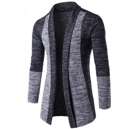 New retro men's sweater men's cardigan stitching contrast color long-sleeved slim-fit sweater jacket outer wear versatile fit - KMTELL
