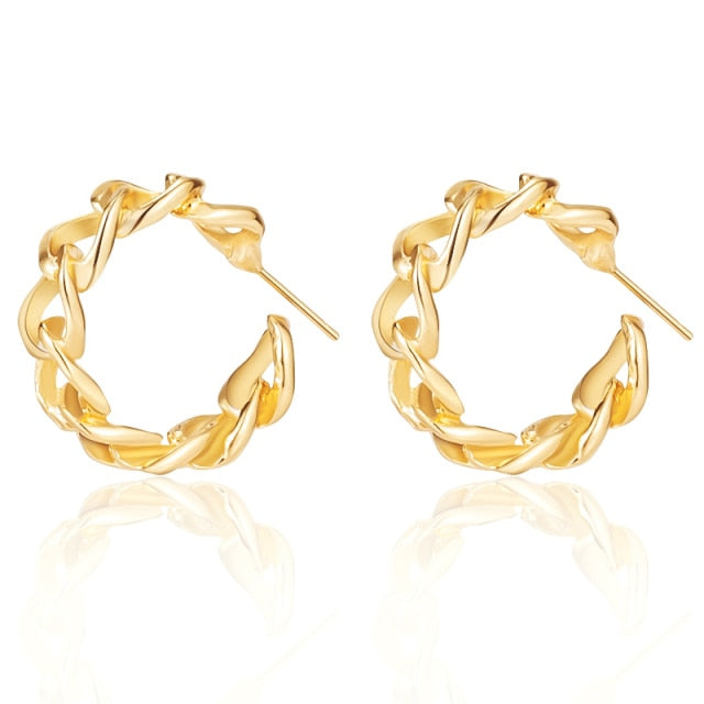 Golden Big hoop Earrings Korean Geometry Metal Gold Earrings For women Female Retro Drop Earrings 2021 Trend Fashion Jewelry - KMTELL