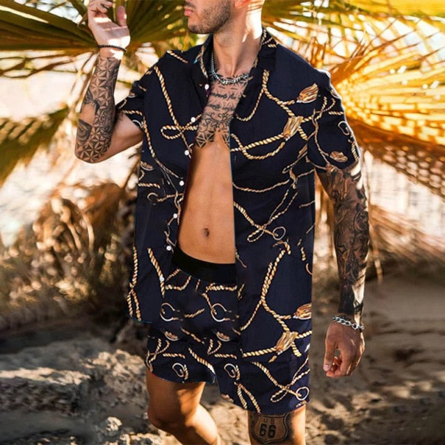 New Hawaiian Mens Printing Set Short Sleeve Summer Casual Floral Shirt Beach Two Piece Suit 2021 Fashion Men Sets M-3XL - KMTELL