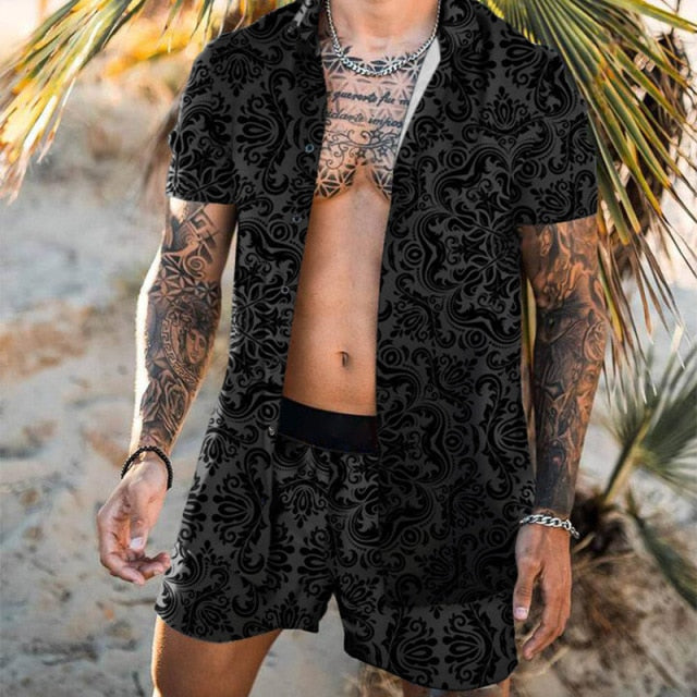 New Hawaiian Mens Printing Set Short Sleeve Summer Casual Floral Shirt Beach Two Piece Suit 2021 Fashion Men Sets M-3XL - KMTELL