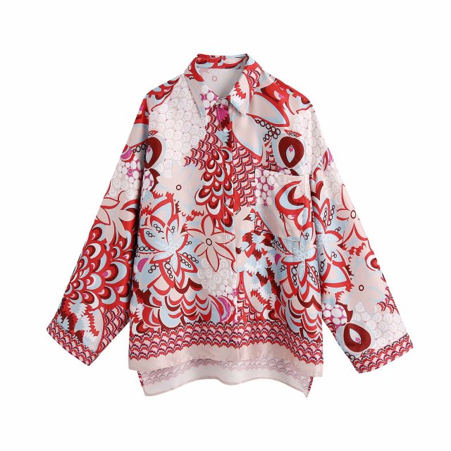 PUWD Elegant Woman Red Print Shirt Suits 2021 Spring Fashion Ladies Indie Folk Suits Ladies Vinatge Beach Suits - KMTELL