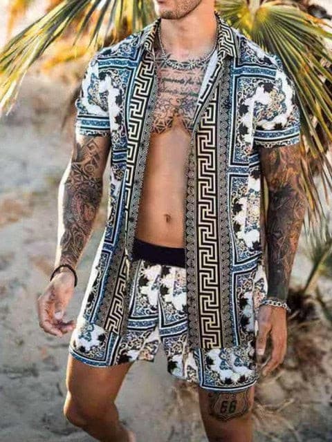 Fashion Set Hawaiian Beach Set Mens Printing Hip-hop Set Short Sleeve Summer Casual Floral Shirt Beach Two Piece Suit Men Sets - KMTELL