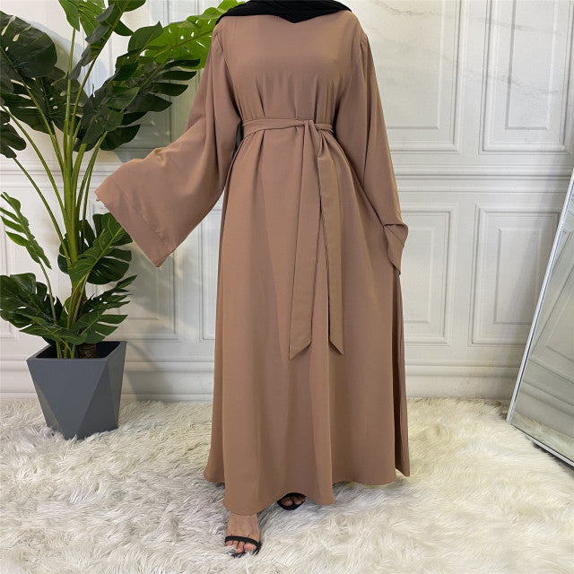 Muslim Fashion Hijab Long Dresses Women With Sashes Solid Color Islam Clothing Abaya African Dresses For Women Musulman Djellaba - KMTELL