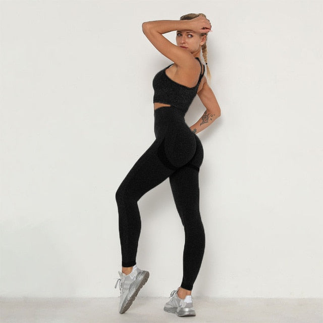 Seamless Women Sport Set For Gym Long Sleeve Top High Waist Belly Control Leggings Clothes Seamless Sport Suit Sexy Booty Girls - KMTELL