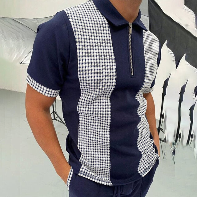 Fashion Patchwork Men Short Sleeve Polo Shirts Casual Turn-down Collar Zipper Design Tops 2021 Summer Harajuku Men's Streetwear - KMTELL