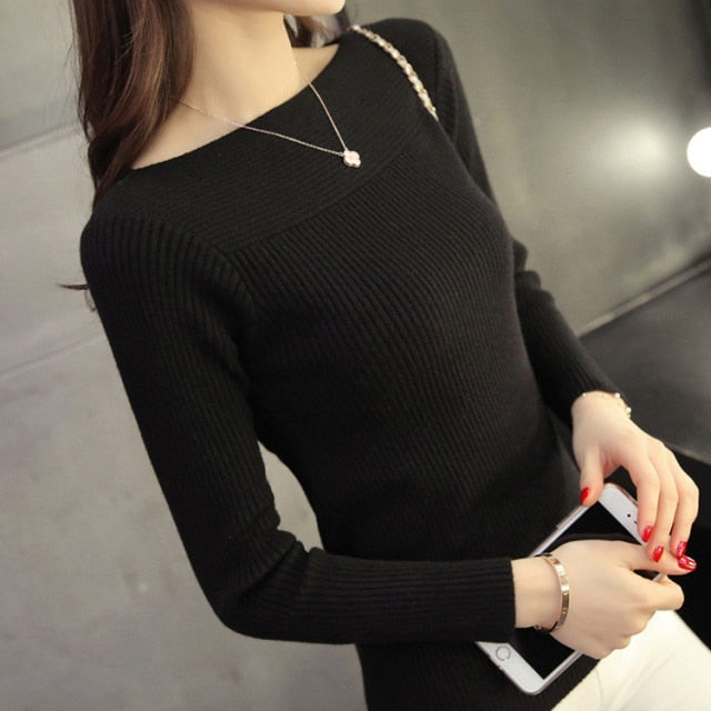 2021 Spring Casual Long Sleeve autumn Knitted Sweater Women Pullover Sweaters Korean Style Winter Slim White Pull Knitwear 7571 - KMTELL