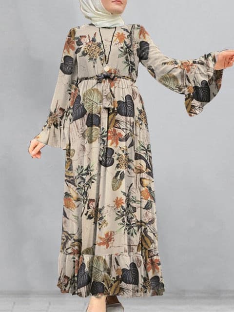 Loose Robe Casual Floral Sleeve Long Sundress ZANZEA Women Print Maxi Dresses 2021 Spring Ladies Long Vestidos Bandage - KMTELL