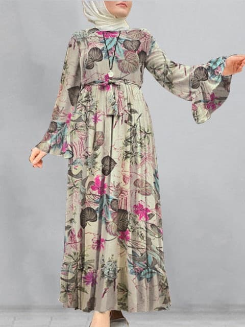 Loose Robe Casual Floral Sleeve Long Sundress ZANZEA Women Print Maxi Dresses 2021 Spring Ladies Long Vestidos Bandage - KMTELL