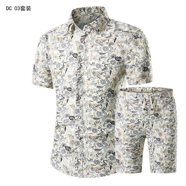 Summer Mens Fashion 2021 Gold Luxury Designer Shirts For Mens Set Fancy Hawaii Beachwear Floral Printed Mens Short Sleeve Club - KMTELL