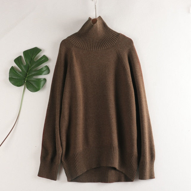 MASTGOU Oversized Winter Thick Sweater Women Knitted Cashmere Pullover Sweater Long Sleeve Turtleneck Loose Jumper Warm Pull - KMTELL